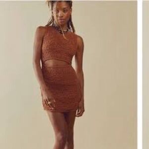 NWT Free People Scarlet Smocked Cutout Mini Dress In Burnt Orange, 100% Cotton